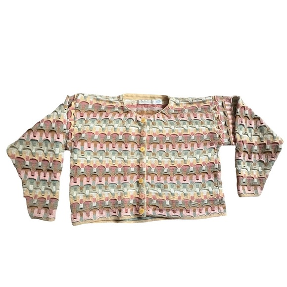 Vtg 80s/90s Crossings Pastel Textured Cotton Cardigan Sweater Sz S (Boxy Fit) - Picture 2 of 12